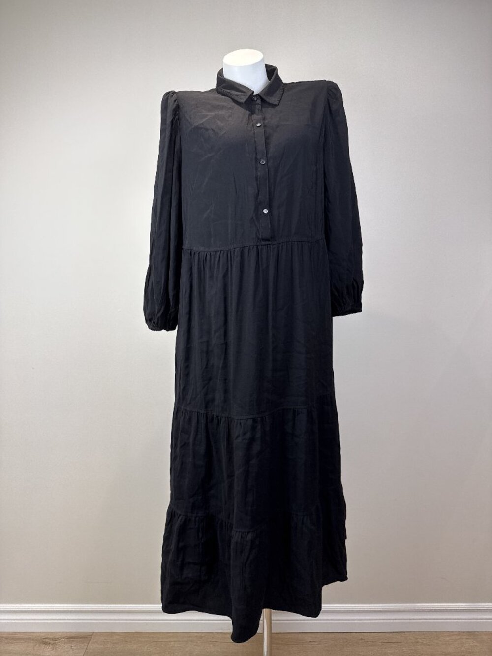Max Studio London Womens Black Tiered Button Front Shirt Maxi Dress Size XL